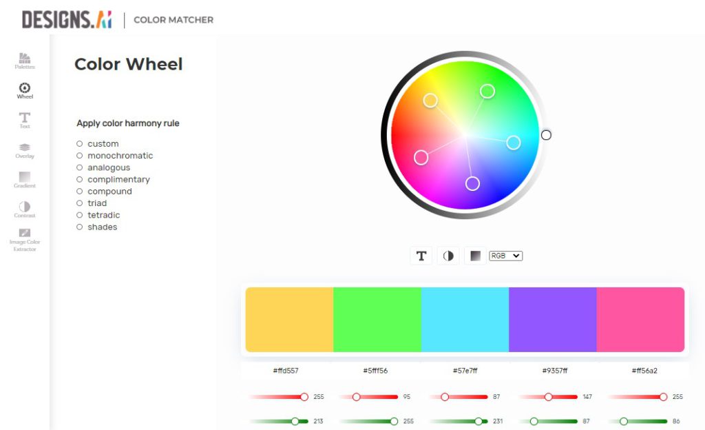 Designs.ai Color Matcher - Free automatic color palette generator.